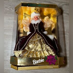 🎄 Barbie Happy Holidays Special Edition Doll Burgundy Gold Dress NIB